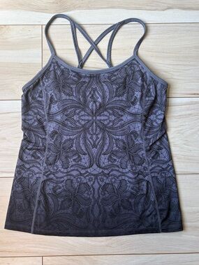 Athleta Strappy Tank Top Gray Black Ombre Built In Bra Athletic Yoga Top S